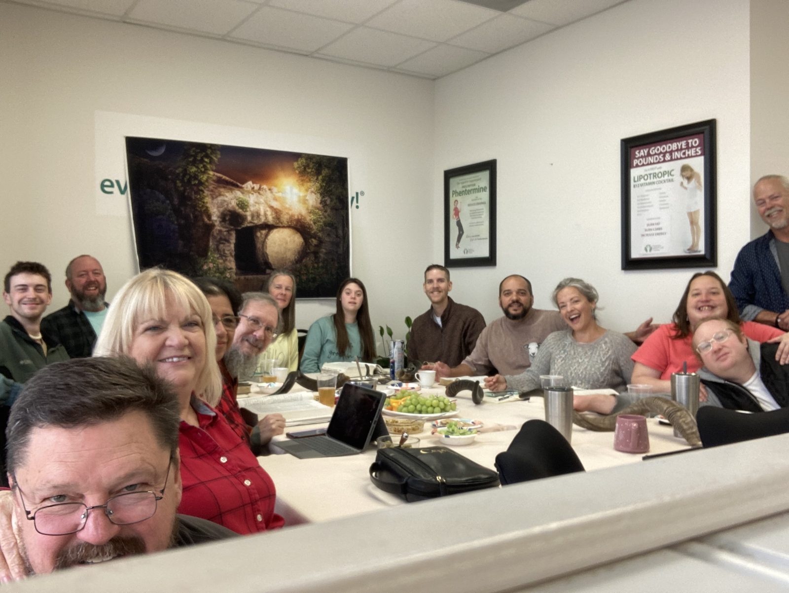 The fellowship gathered around the table